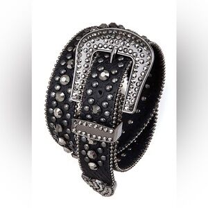 Black Genuine Leather Studded Statement Belt